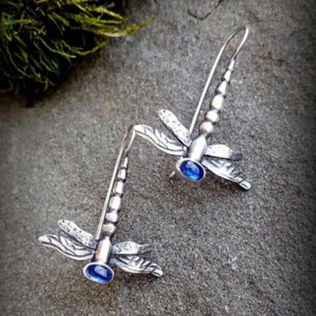 Boucles d'oreilles Libéllule Argentées Vintage Bleu