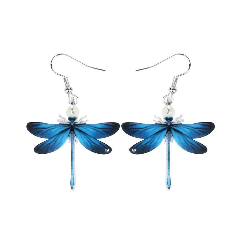 Boucles d'oreilles pendantes Libéllule en Acrylique couleur Bleu
