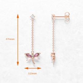 Dimensions des Boucles d'oreilles Pendantes Libéllule en Argent Sterling 925 Pierre Zircon Rose