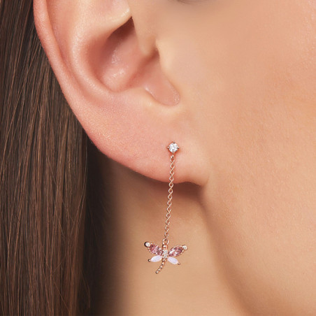 Boucles d'oreilles Pendantes Libéllule en Argent Sterling 925 Pierre Zircon Rose