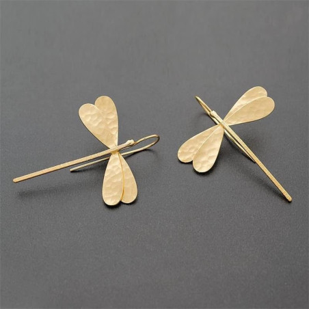 Boucles d'oreilles pendantes Libéllule à Effet 3D couleur Or