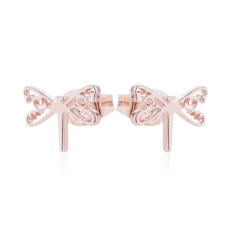 Boucles d'oreilles Libéllule Design Minimaliste en Acier inoxydable Couleur Or Rose