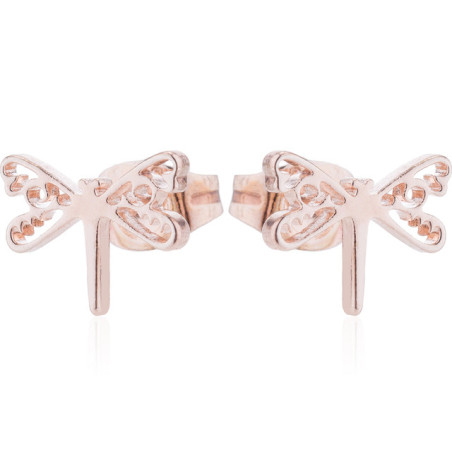 Boucles d'oreilles Libéllule Design Minimaliste en Acier inoxydable Couleur Or Rose