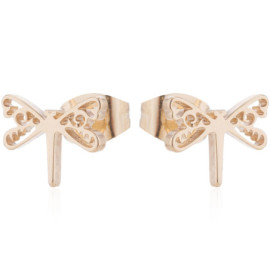 Boucles d'oreilles Libéllule Design Minimaliste en Acier inoxydable Couleur Or Doré