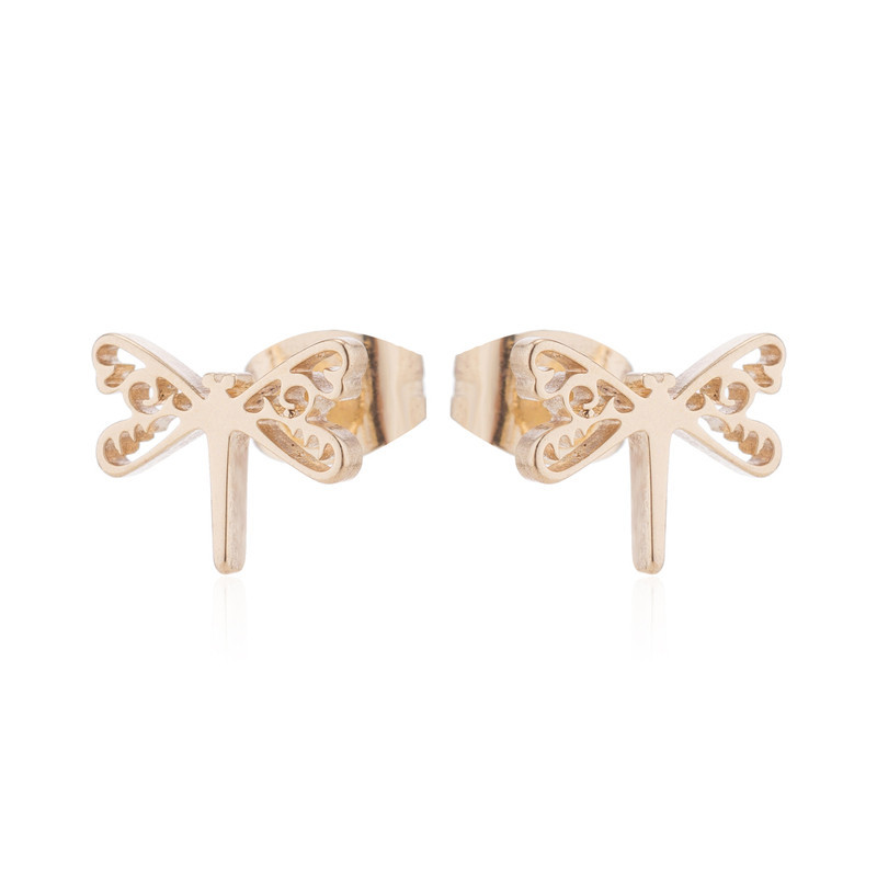 Boucles d'oreilles Libéllule Design Minimaliste en Acier inoxydable Couleur Or Doré