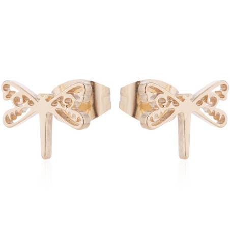 Boucles d'oreilles Libéllule Design Minimaliste en Acier inoxydable Couleur Or Doré