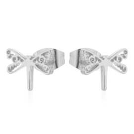 Boucles d'oreilles Libéllule Design Minimaliste en Acier inoxydable Couleur Argent