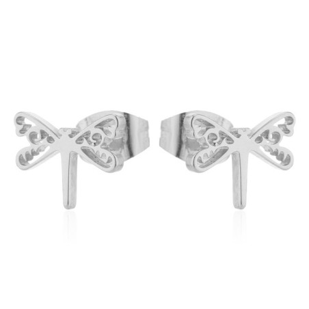 Boucles d'oreilles Libéllule Design Minimaliste en Acier inoxydable Couleur Argent