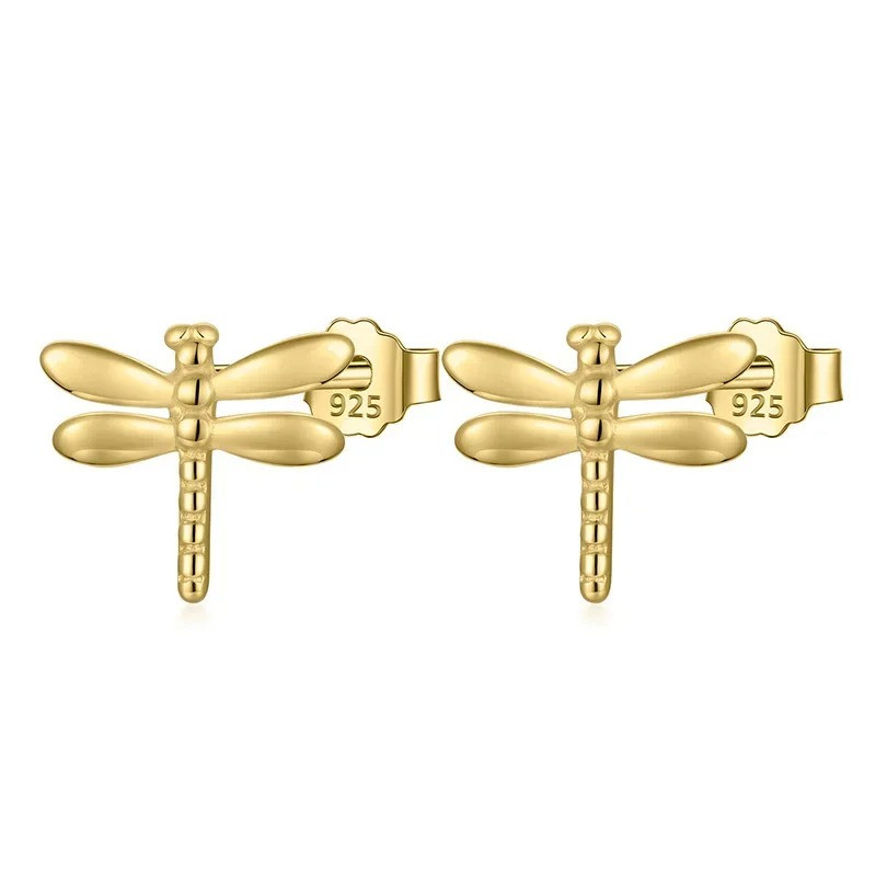Boucles d'oreilles Libéllule Design en Argent Sterling 925 couleur Or