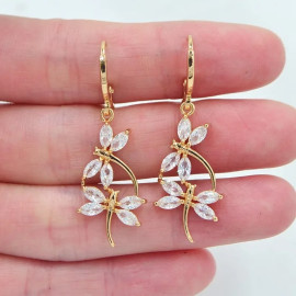Boucles d'oreilles pendantes Libéllule Strass en Zircon cubique couleur Blanc
