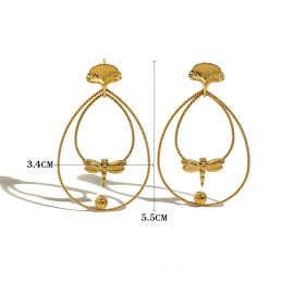 Dimensions des Boucles d'oreilles Libéllule Design Créateur en acier inoxydable plaqué couleur or