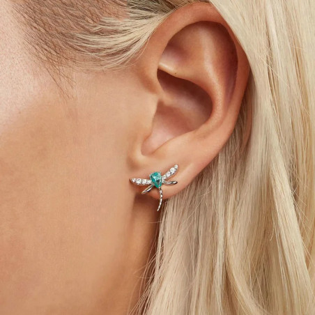 Boucles d'oreilles Libéllule Bleu Clair en Argent - Ailes Strass Scintillantes