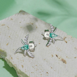Cute Dragonfly Earrings Sterling Silver | Light Blue Crystal