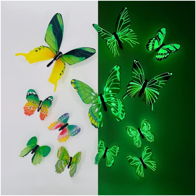 Sticker Mural Papillon 3D Fluorescents dans le noir couleur vert