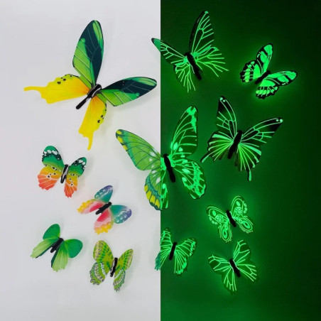 Sticker Mural Papillon 3D Fluorescents dans le noir couleur vert