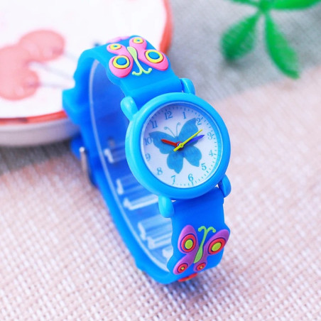 Montre Bracelet Papillon Rose pour enfants en Silicone souple couleur bleu