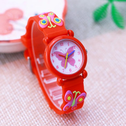 Montre Bracelet Papillon Rose pour enfants en Silicone souple couleur rouge