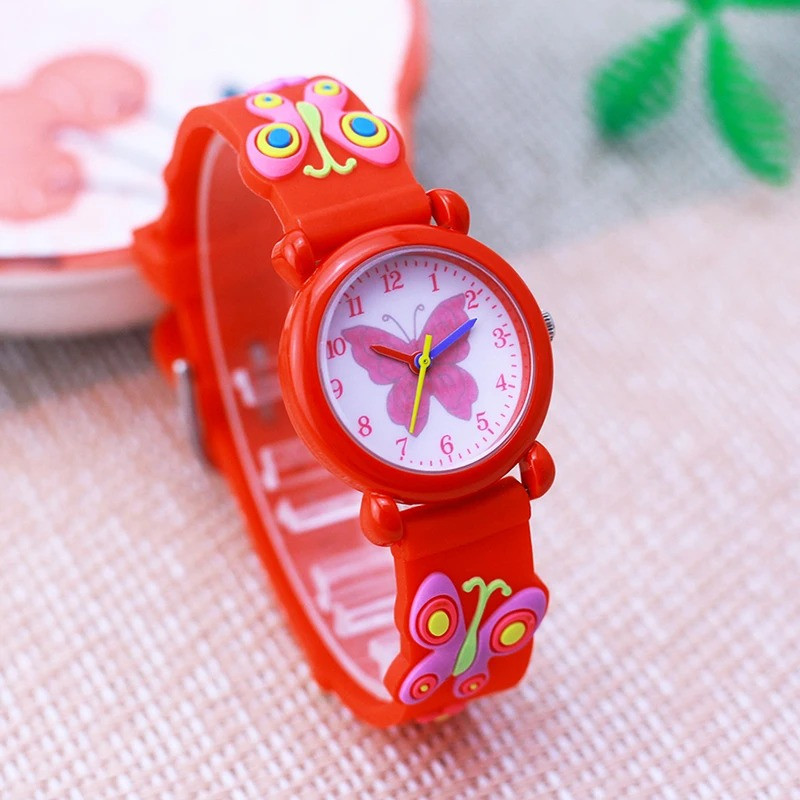 Montre Bracelet Papillon Rose pour enfants en Silicone souple couleur rouge