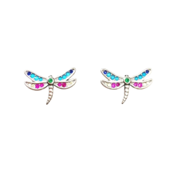 Magnifique Boucles d'oreilles Libéllule en Argent Sterling 925 avec Strass Colorés en Zircon