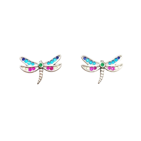 Magnifique Boucles d'oreilles Libéllule en Argent Sterling 925 avec Strass Colorés en Zircon