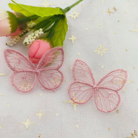 Rose Patchs Papillon à coudre Ailes de Papillon en Maille Brodée - Lot de 48 pièces - 4.5 x 3.5 cm
