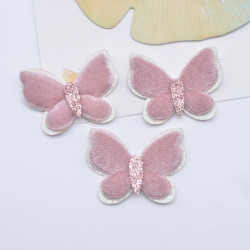 Rose Patch Papillon Double Aile de Papillon Peluche - 35x27 mm - Lot de 10 pièces