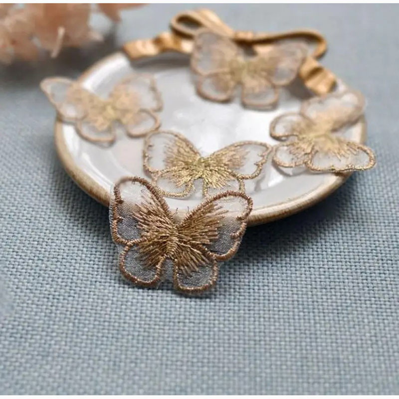 Or Patch Papillon en dentelle brodée 5cm x4cm - Lot de 5 pièces!