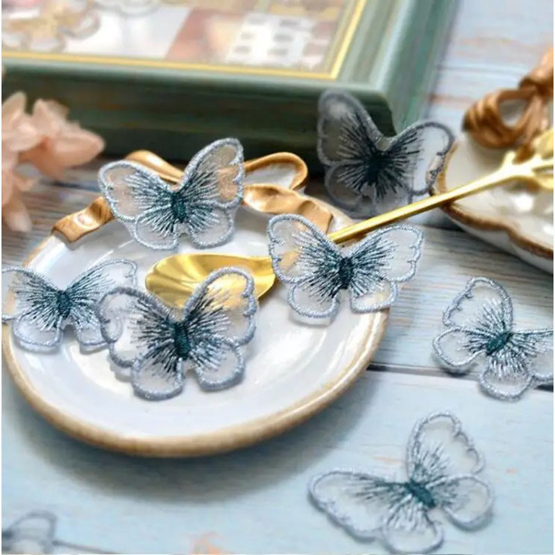 Bleu Patch Papillon en dentelle brodée 5cm x4cm - Lot de 5 pièces!
