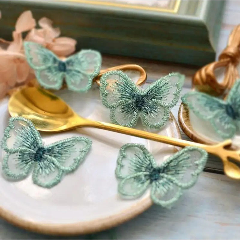 Vert Patch Papillon en dentelle brodée 5cm x4cm - Lot de 5 pièces!