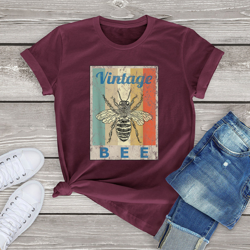 T-shirt Abeille BEE Vintage Bordeaux Burgundy