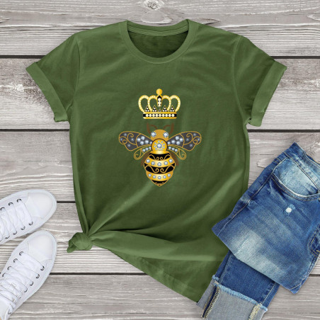 T-shirt Abeilles pour femme Reine des Abeilles Couleur Vert Kaki