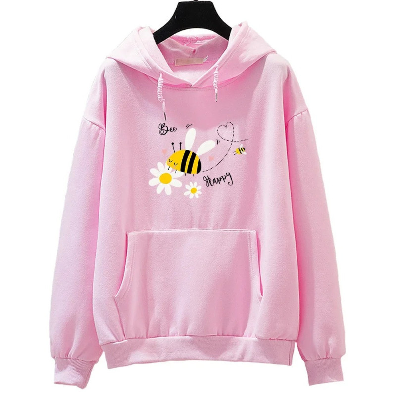 Hoodie Bee Happy abeille animée - modèle rose