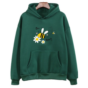 Hoodie Bee Happy abeille animée - modèle vert foncé