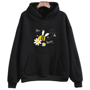 Hoodie Bee Happy abeille animée - modèle noir