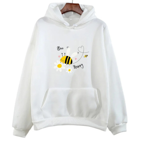 Hoodie Bee Happy abeille animée - modèle blanc
