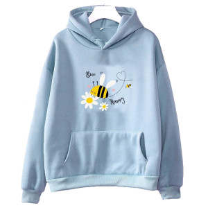 Hoodie Bee Happy abeille animée - modèle bleu