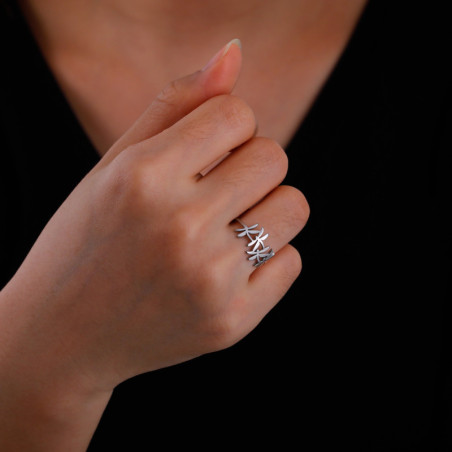 Vue Portée Bague Libéllule Style Minimaliste en Accier Inoxydable Couleur Argent