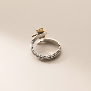 Vue arrière Bague Libéllule Vintage en Argent Sterling 925 Design Libellule et Feuilles couleur or