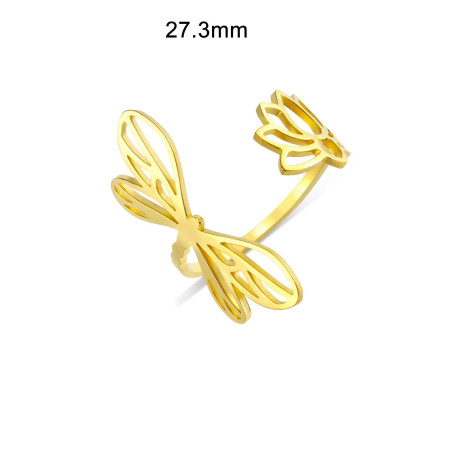Dimension de la Bague Libéllule Design Minimaliste en Acier inoxydable avec fleur et libéllule Couleur  Or