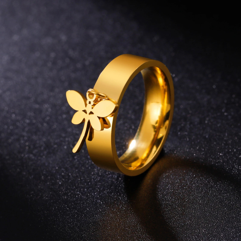 Bague Libéllule Design Moderner en Acier inoxydable  couleur Or