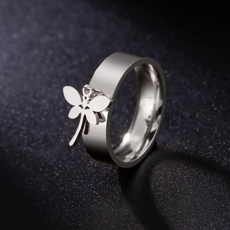 Bague Libéllule Design Moderner en Acier inoxydable  couleur Argent