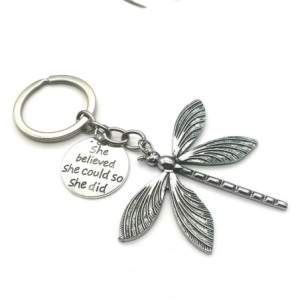 Porte-clés Libéllule Plaqué argent couleur Argent