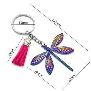 Dimensions du Porte-clés Libéllule Multicolore avec Pompon en Cuir