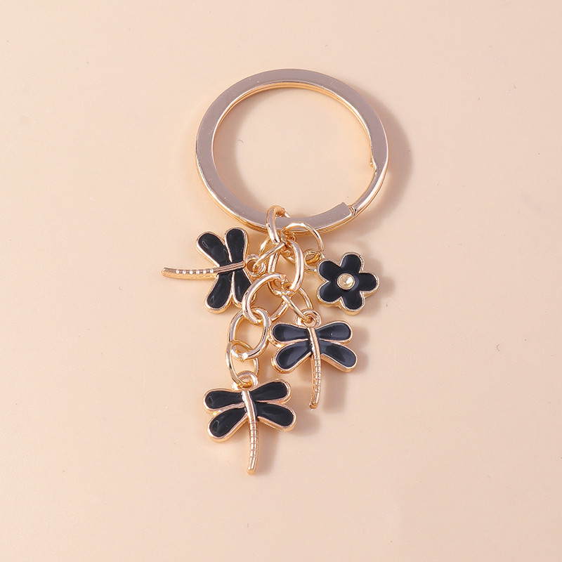 Porte-clés Libéllule en émail Couleur Or Rose couleur Noir