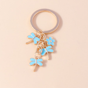 Porte-clés Libéllule en émail Couleur Or Rose couleur bleu