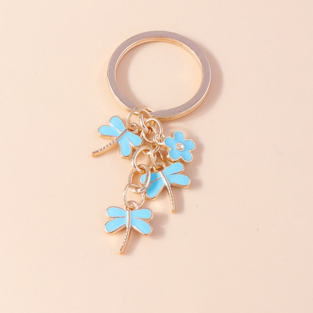 Porte-clés Libéllule en émail Couleur Or Rose couleur bleu