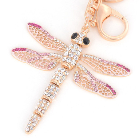 Porte-clés Libéllule en Cristal étincelant couleur Rose