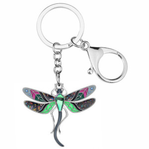 Porte-clés Libéllule Florale en émail et strass - 4cm x 4.4cm couleur Noir