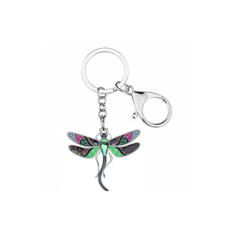 Porte-clés Libéllule Florale en émail et strass - 4cm x 4.4cm couleur Noir