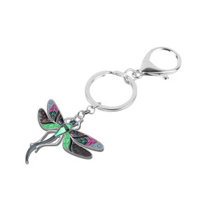 Vue de côté Porte-clés Libéllule Florale en émail et strass - 4cm x 4.4cm  couleur Noir